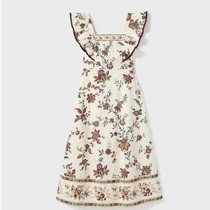 Tuckernuck Cream Floral Midi Dress with Burgundy Trim